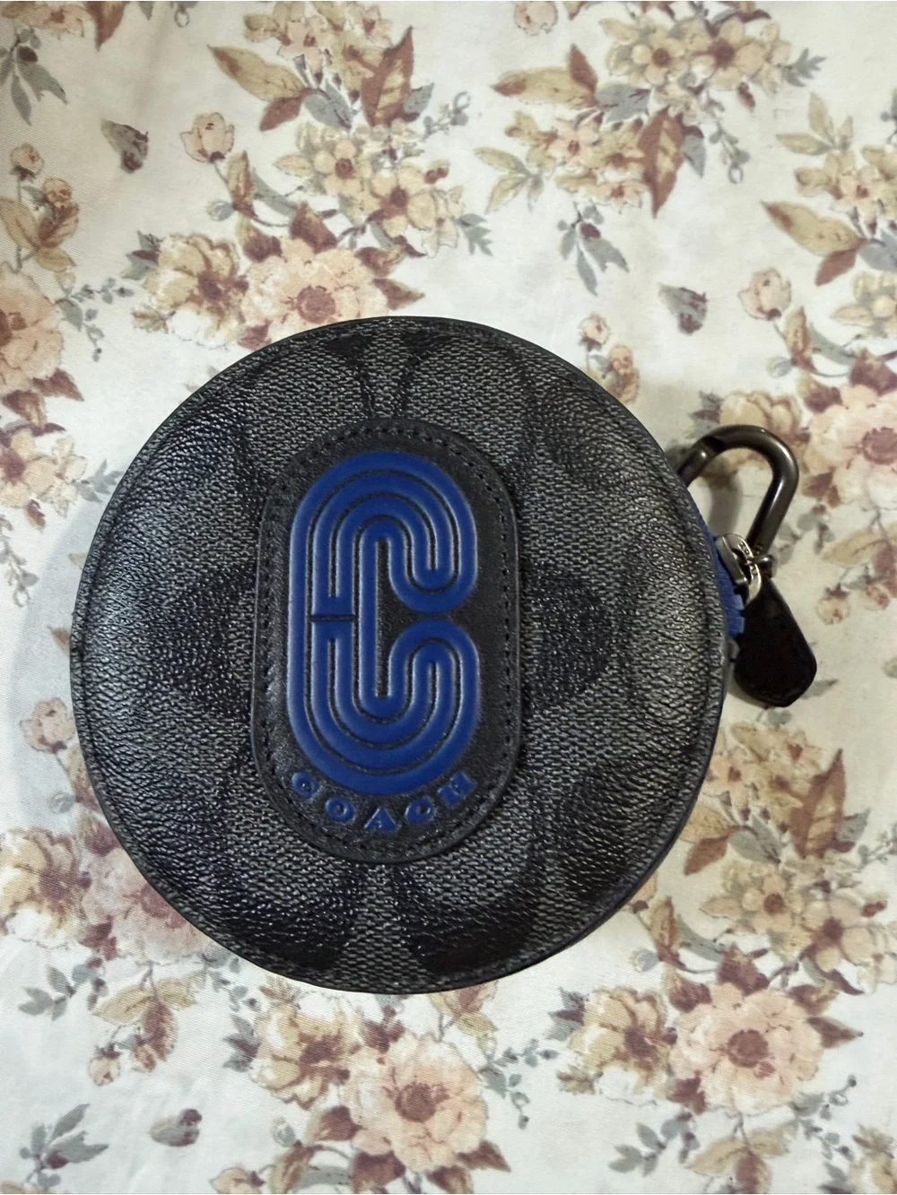 Coach Black Signature Round Coin Pouch